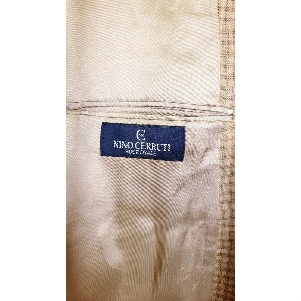 Vtg Nino Cerruti 46L Plaid Check‎ Blazer Jacket Sport Coat Brown Gold NWT